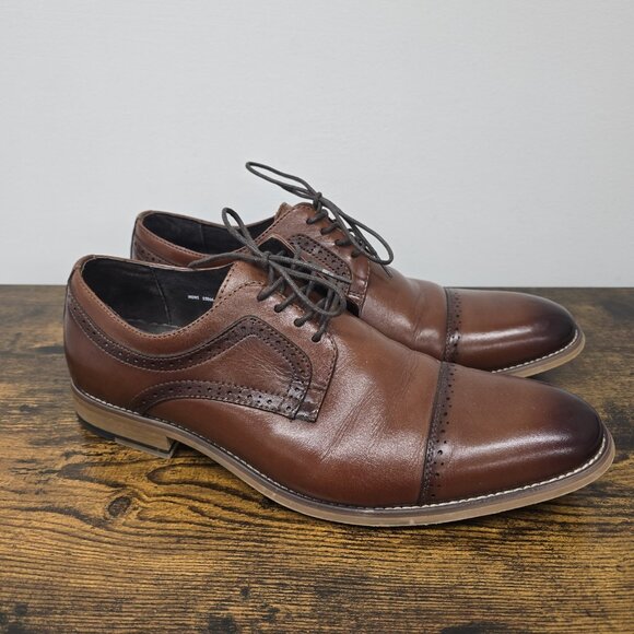 Stacy Adams Dickinson Cap Toe Oxford Dress Shoes 25066 Cognac Brown Mens 10.5M - Picture 1 of 8